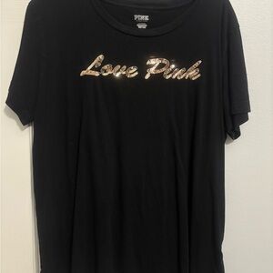 PINK Victoria's Secret Black Tee with Gold Love Pink Logo